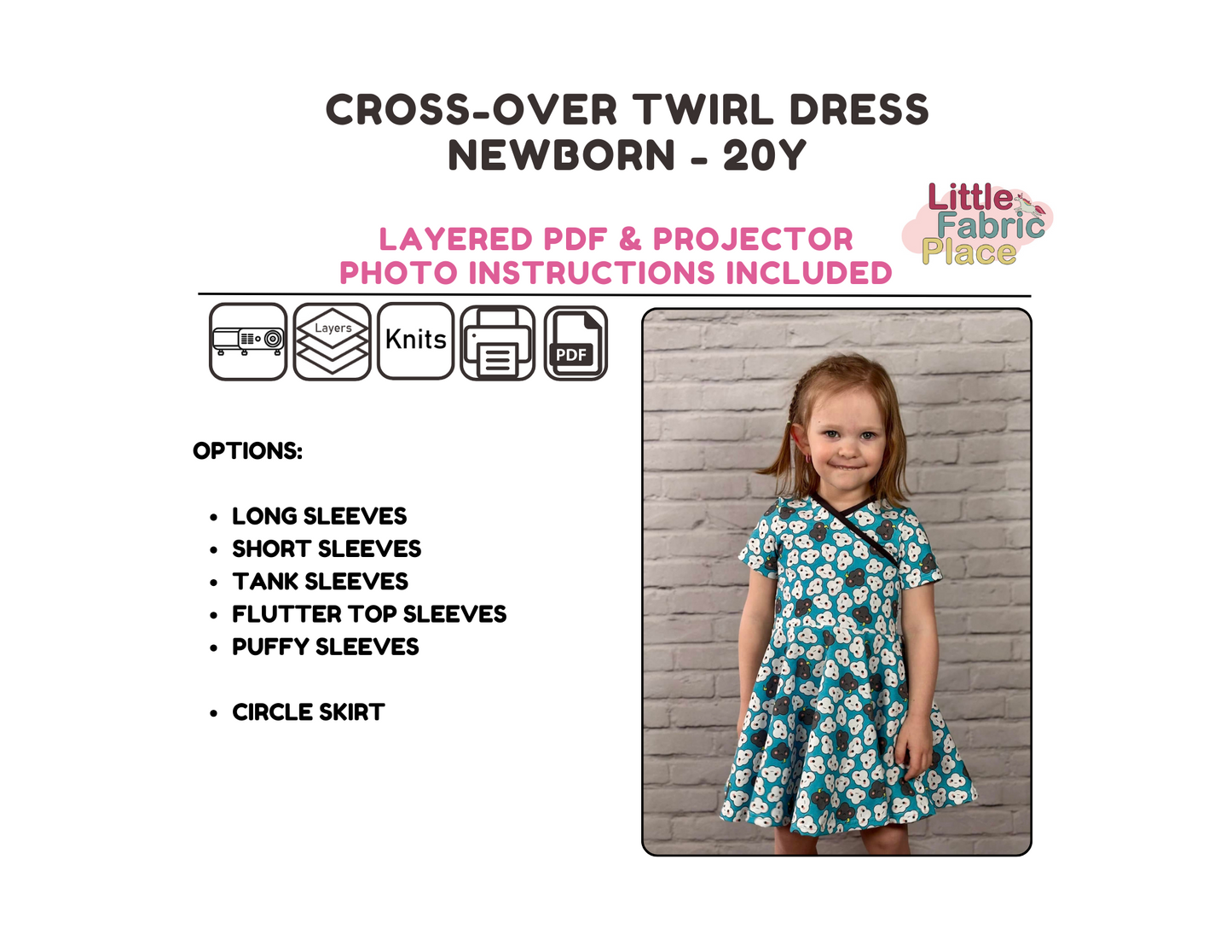 Cross-Over Twirl Dress Sewing Pattern - PDF print and projector
