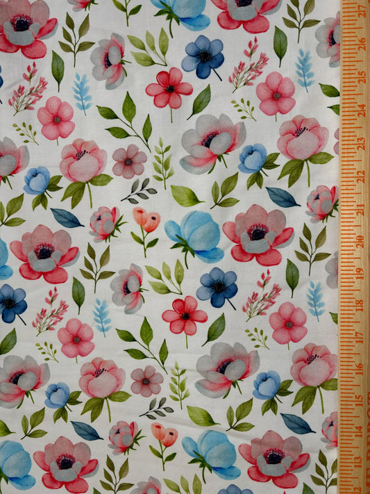 Watercolor Floral Cotton Lycra Knit Fabric by the yard