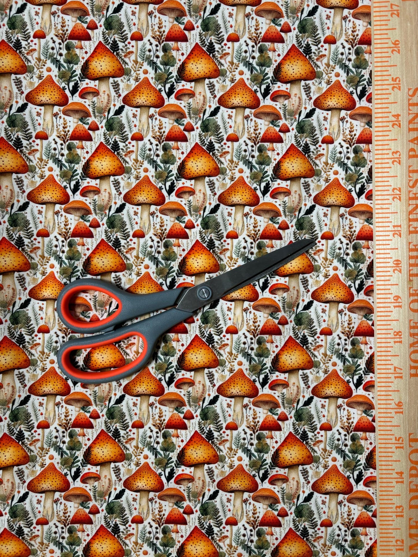 Mushrooms Cotton Lycra Knit Fabric by the yard