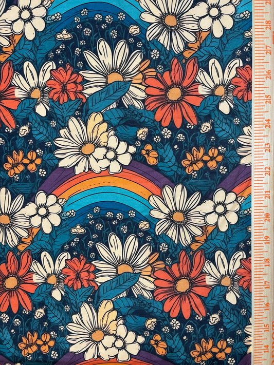 Retro Rainbow Cotton Lycra Knit Fabric by the yard