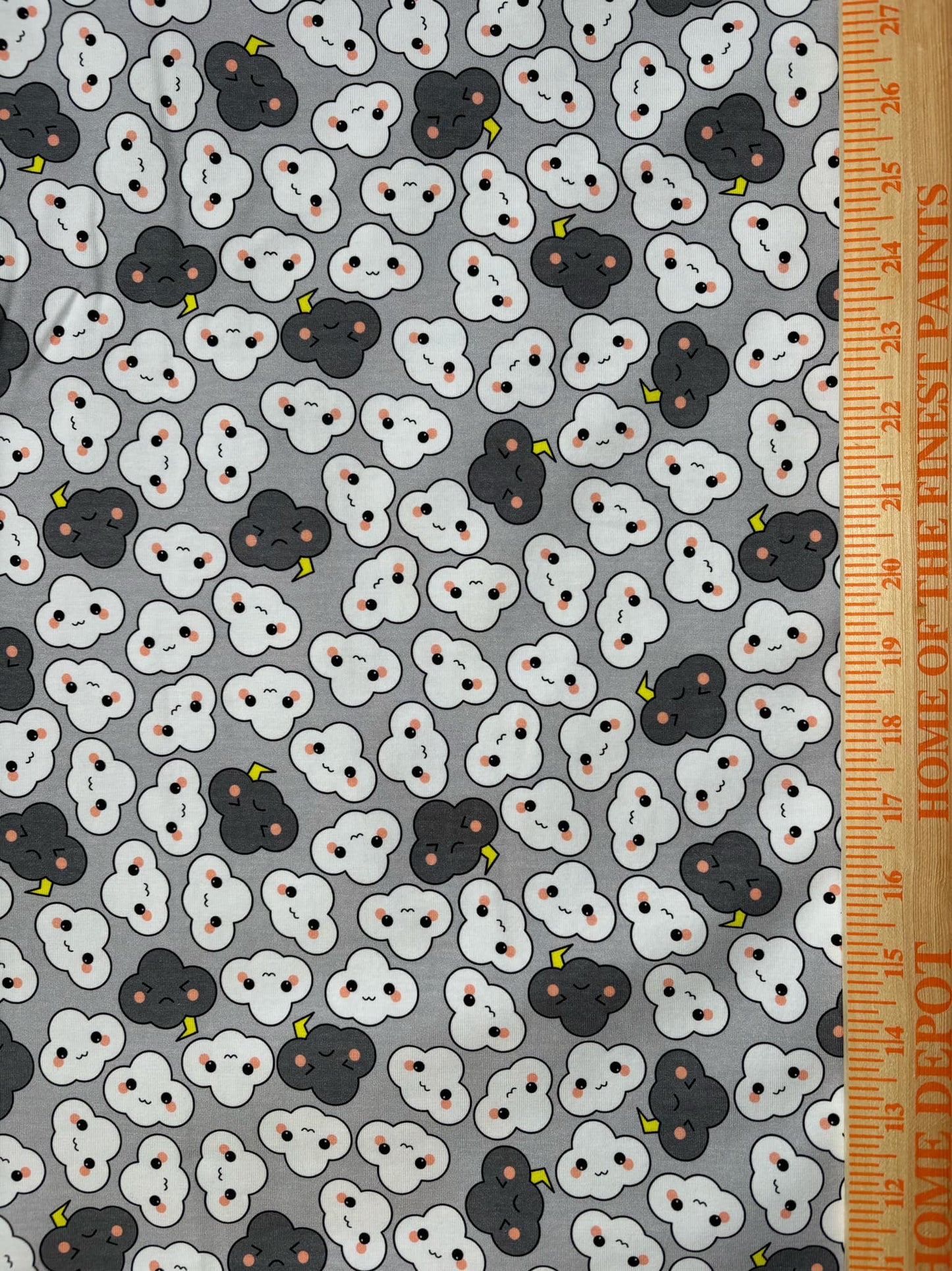 Cranky Clouds Light Gray Cotton Lycra Knit Fabric by the yard