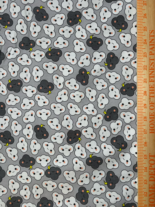 Cranky Clouds Light Gray Cotton Lycra Knit Fabric by the yard