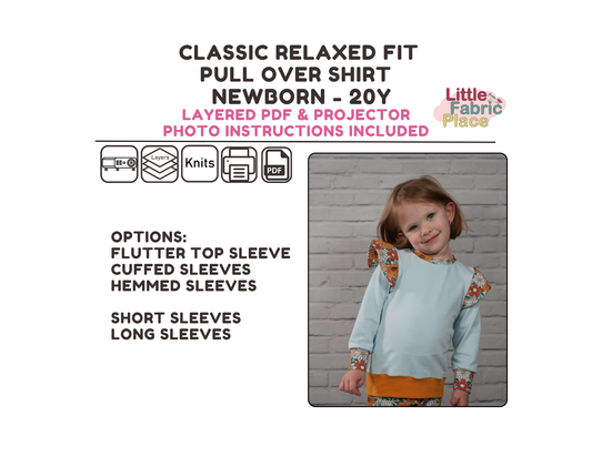 Classic Pull Over Shirt Sewing Pattern - PDF print and projector