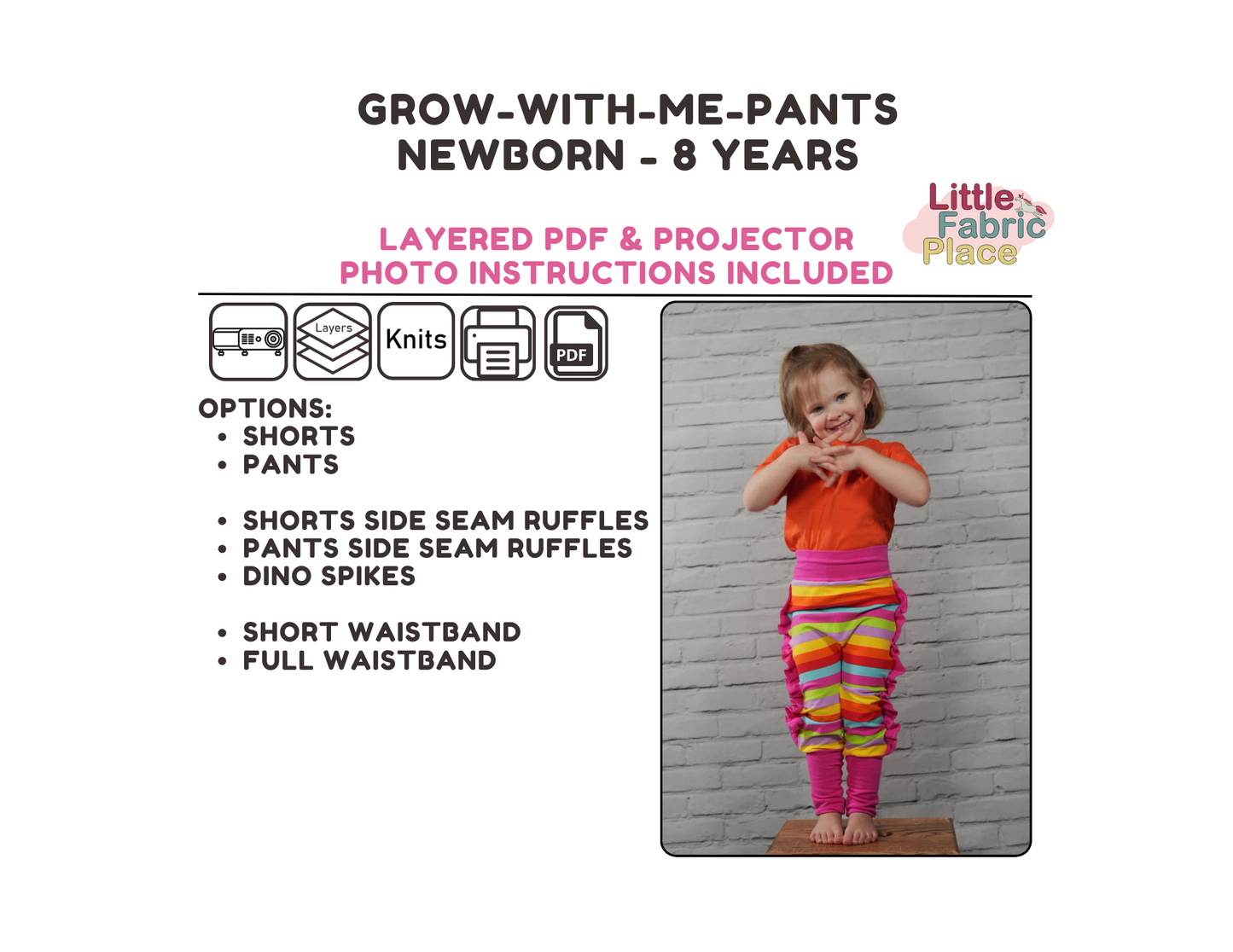 Grow with me pants Digital Sewing Pattern - PDF print and projector