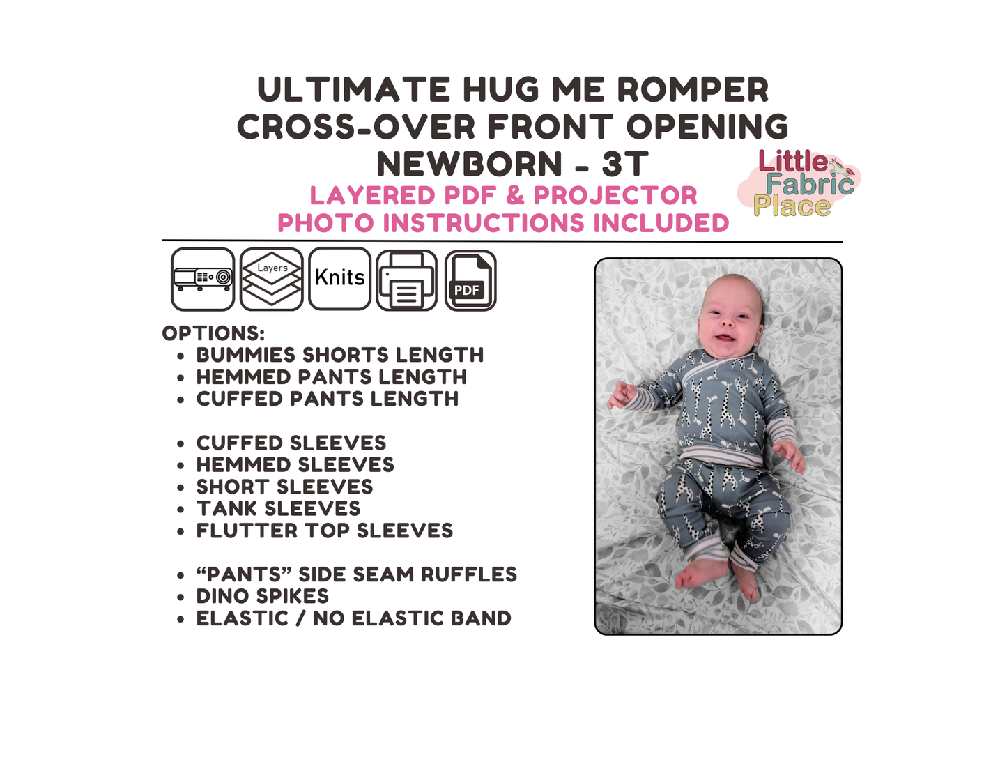 Ultimate Hug Me Romper Crossover Front Opening Babies and Toddlers Digital Sewing Pattern - PDF print and projector