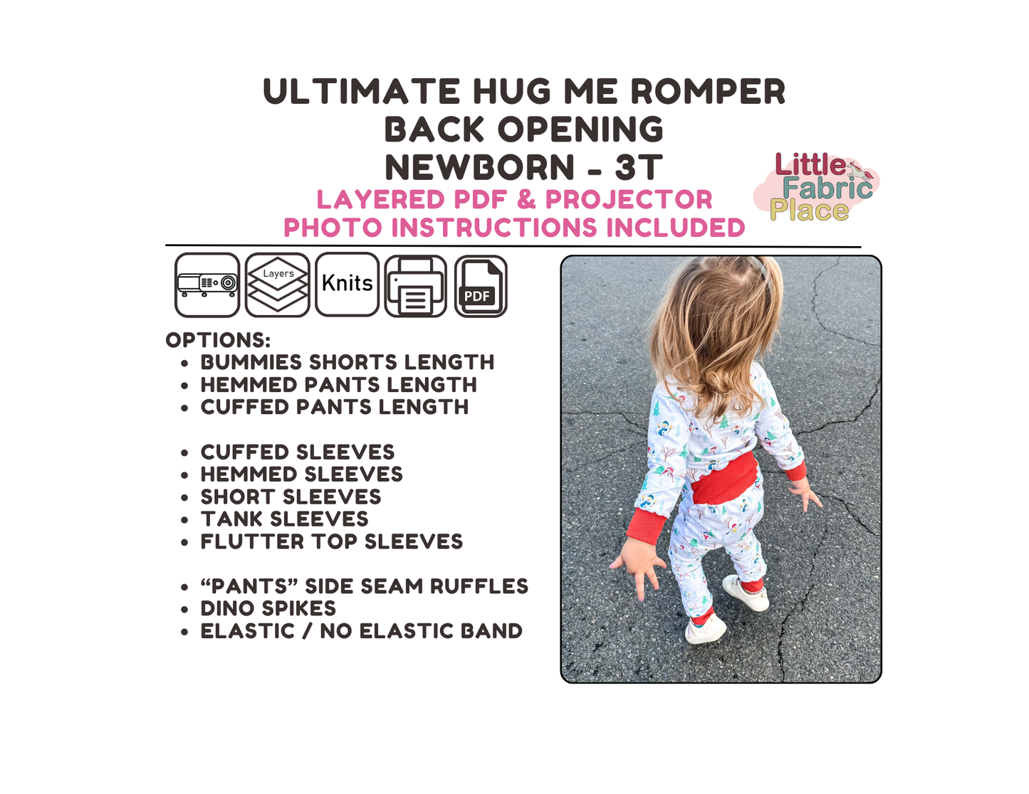 Ultimate Hug Me Romper Back Opening Babies and Toddlers Digital Sewing Pattern - PDF print and projector