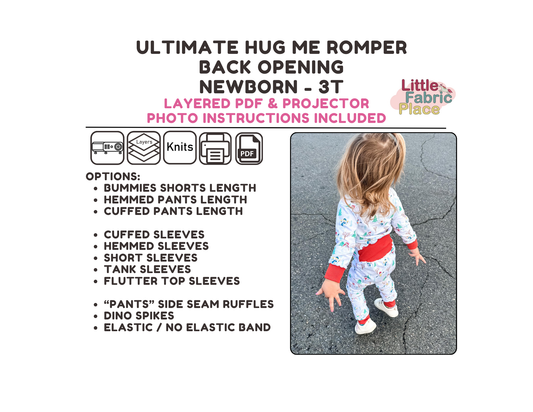 Ultimate Hug Me Romper Back Opening Babies and Toddlers Digital Sewing Pattern - PDF print and projector