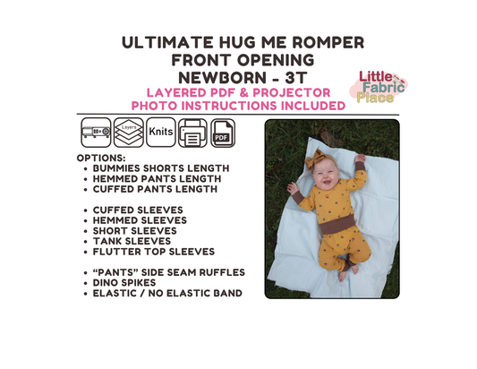 Ultimate Hug Me Romper Front Opening Babies and Toddlers Digital Sewing Pattern - PDF print and projector