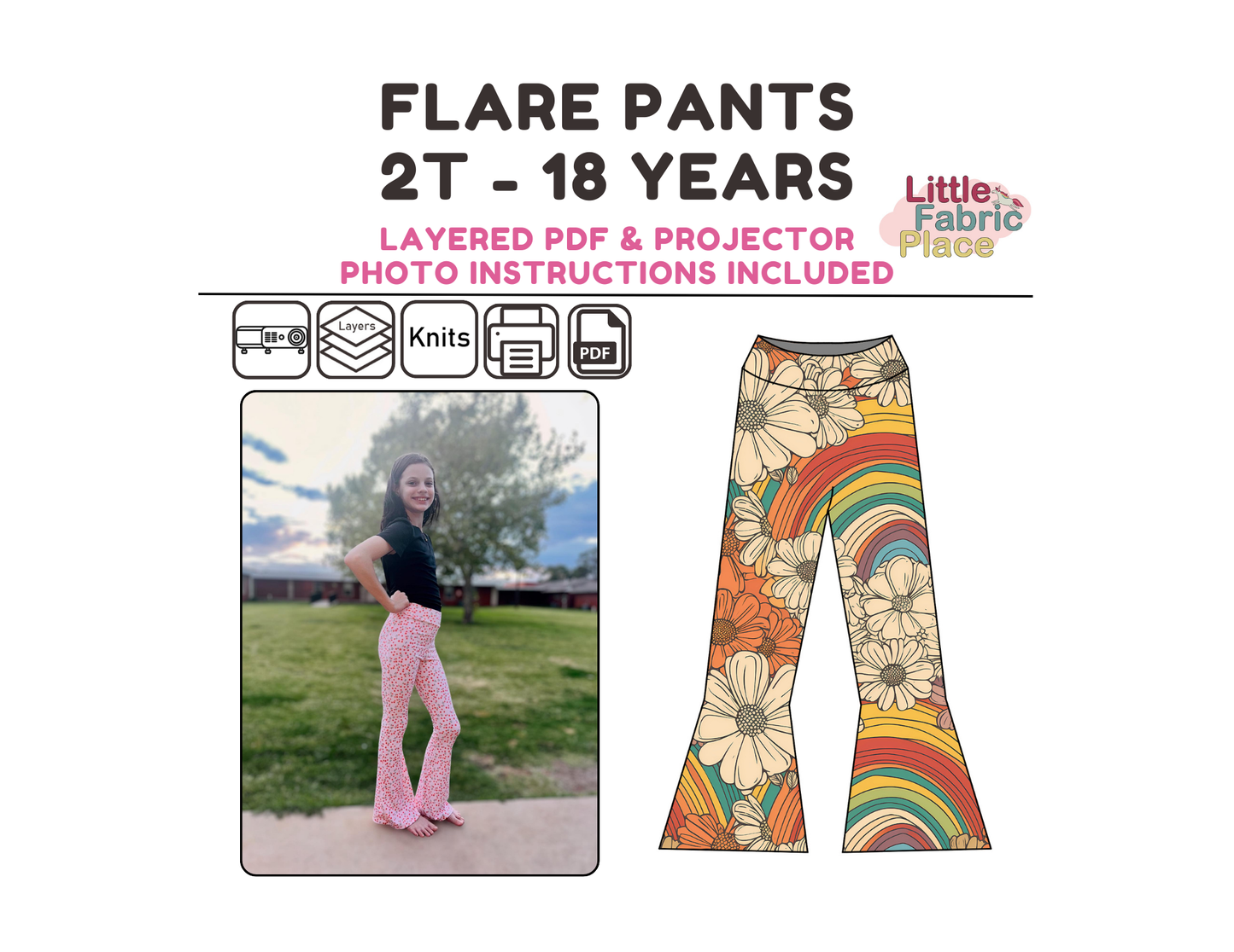 Flare Pants Digital Sewing Pattern - PDF print and projector