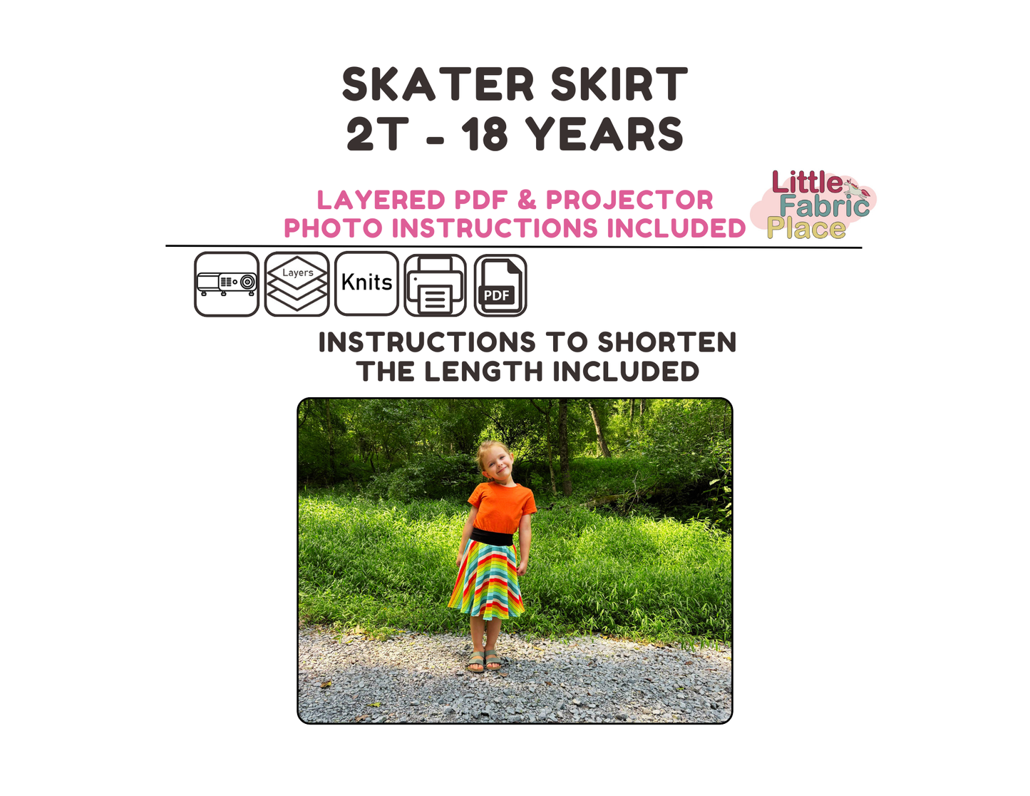 Skater Twirl Skirt Digital Sewing Pattern - PDF print and projector