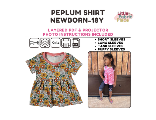 Peplum Shirt Digital Sewing Pattern - PDF print and projector