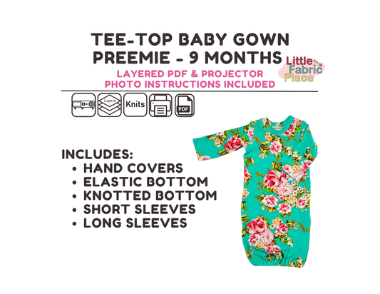 Tee Top Gown for Babies Digital Sewing Pattern - PDF print and projector