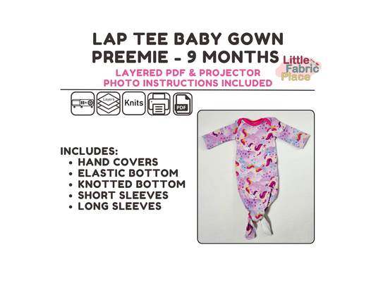 Lap Tee Gown for Babies Digital Sewing Pattern - PDF print and projector