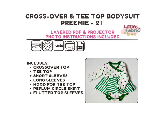 Crossover Peplum Bodysuit Sewing Pattern - PDF print and projector