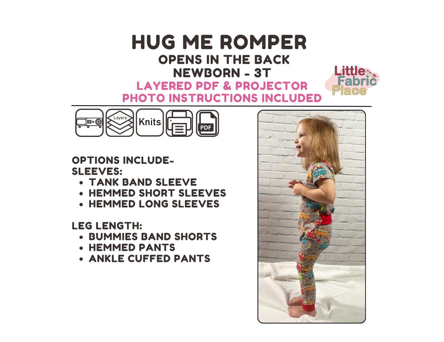 Hug Me Romper Babies and Toddlers Digital Sewing Pattern - PDF print and projector