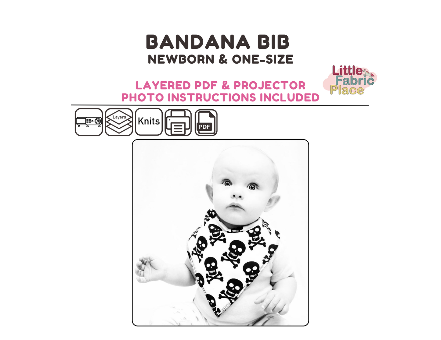 Baby Bandana Drool Bib Digital Sewing Pattern - PDF print and projector