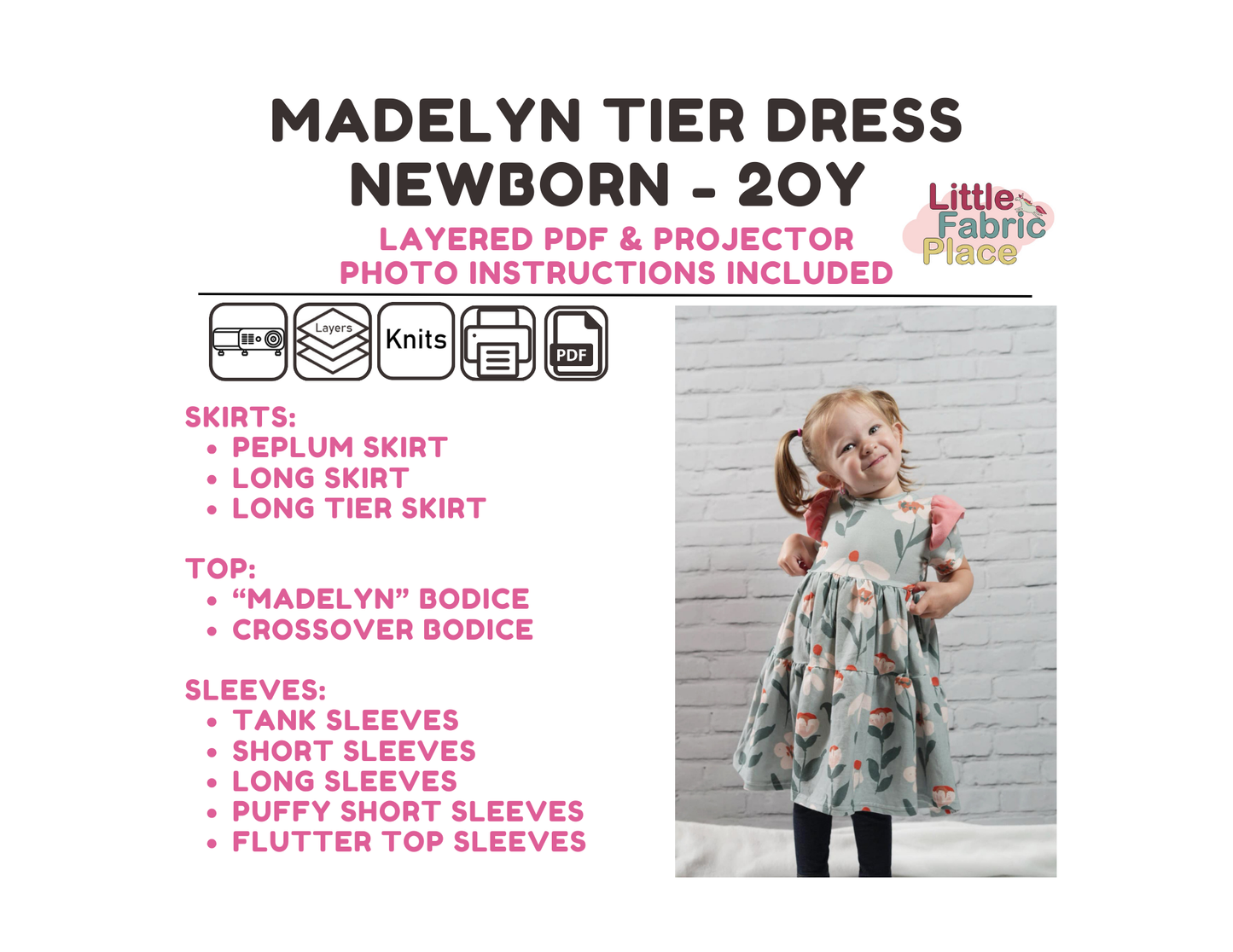 Madelyn Peplum and Tier Dress Sewing Pattern - PDF print and projector