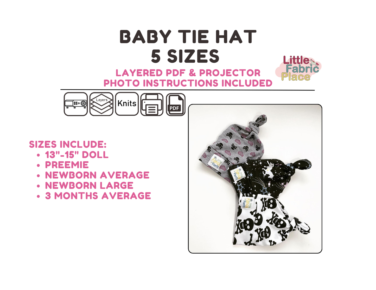 Baby Tie Hat Digital Sewing Pattern - PDF print and projector