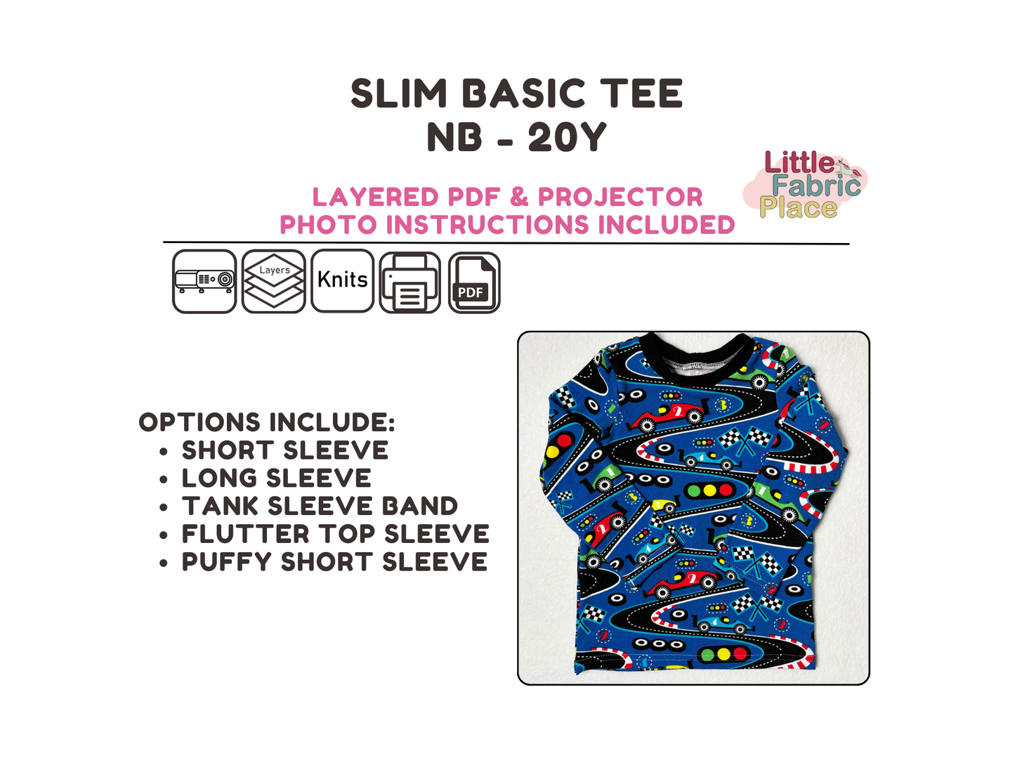 Slim Fit Basic Tee Sewing Pattern - PDF print and projector