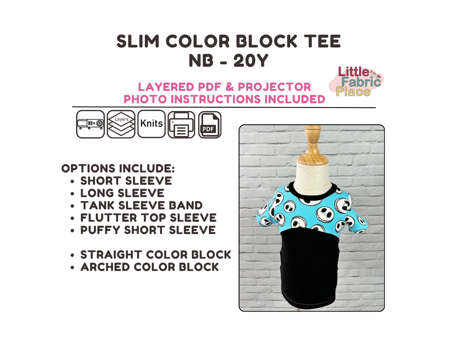 Slim Fit Arch Color Block Tee  Sewing Pattern - PDF print and projector