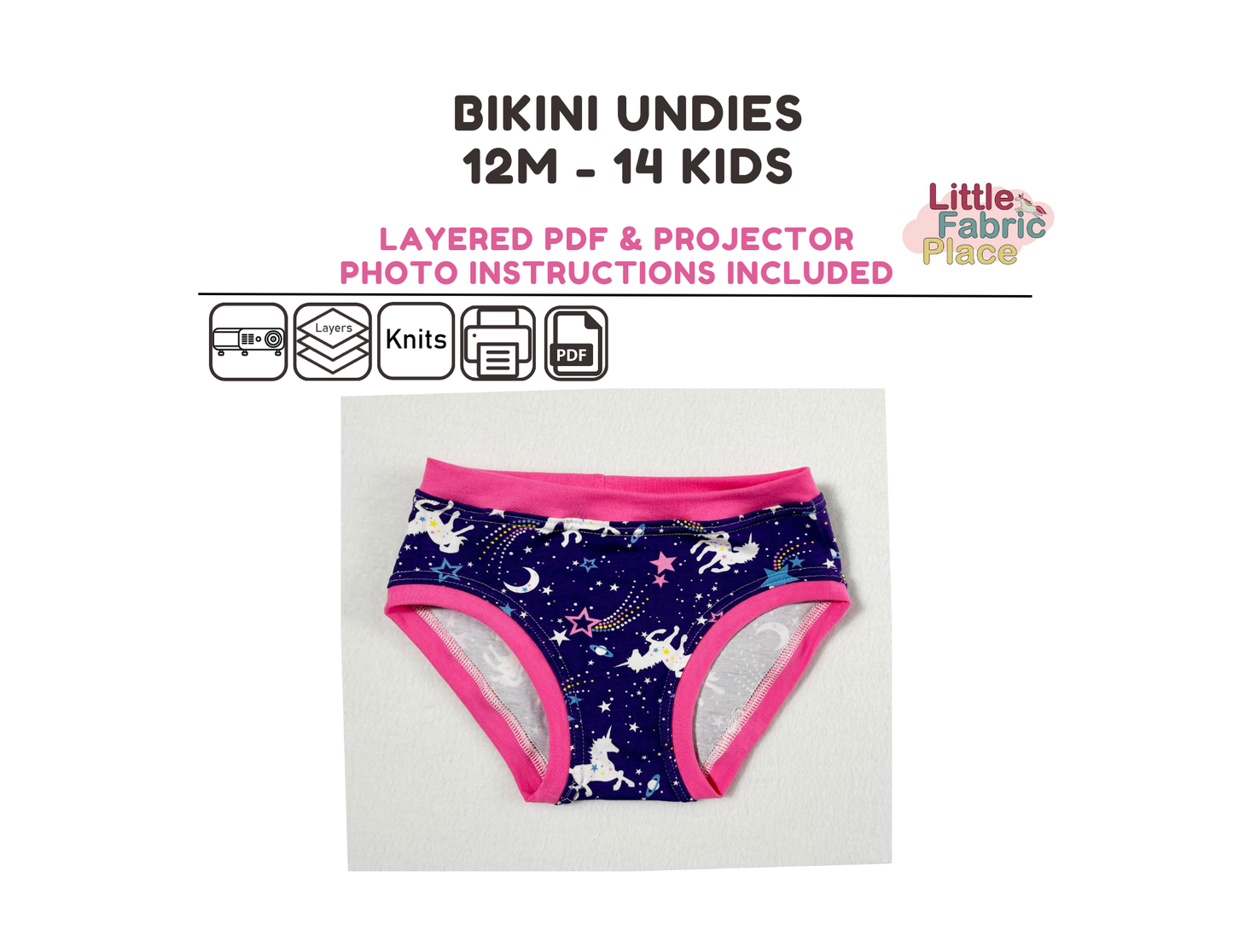 Bikini Undies Toddlers and Kids Digital Sewing Pattern - PDF print and projector