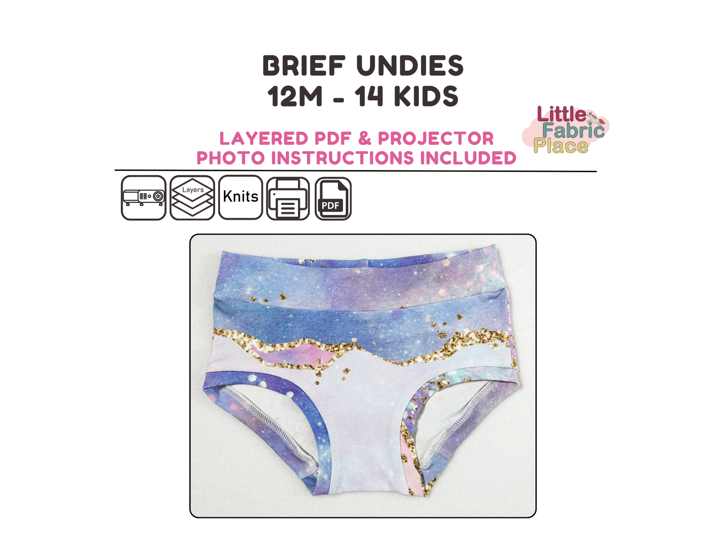 Brief Undies Toddlers and Kids Digital Sewing Pattern - PDF print and projector