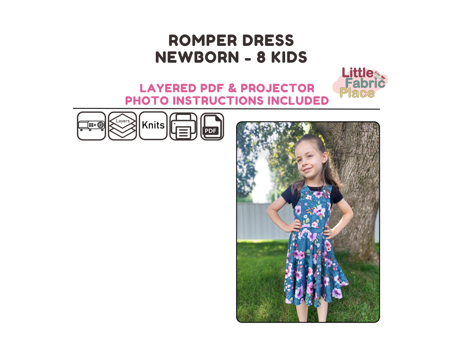 Romper Dress Digital Sewing Pattern - PDF print and projector