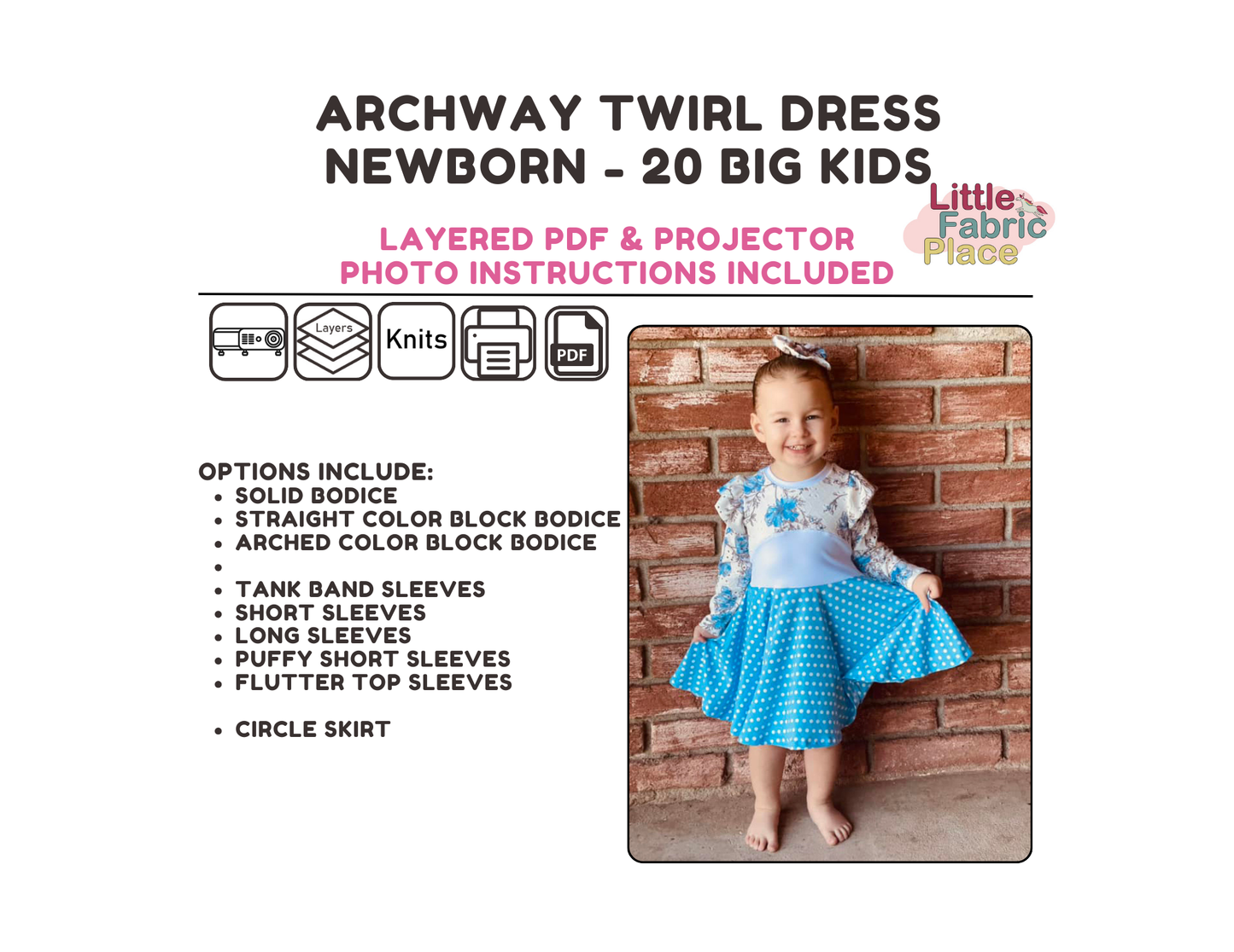 Archway Twirl Dress Sewing Pattern - PDF print and projector