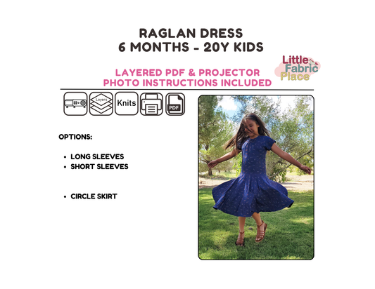 Raglan Dress Digital Sewing Pattern - PDF print and projector
