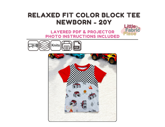 Relaxed Fit Arch Color Block Tee  Sewing Pattern - PDF print and projector