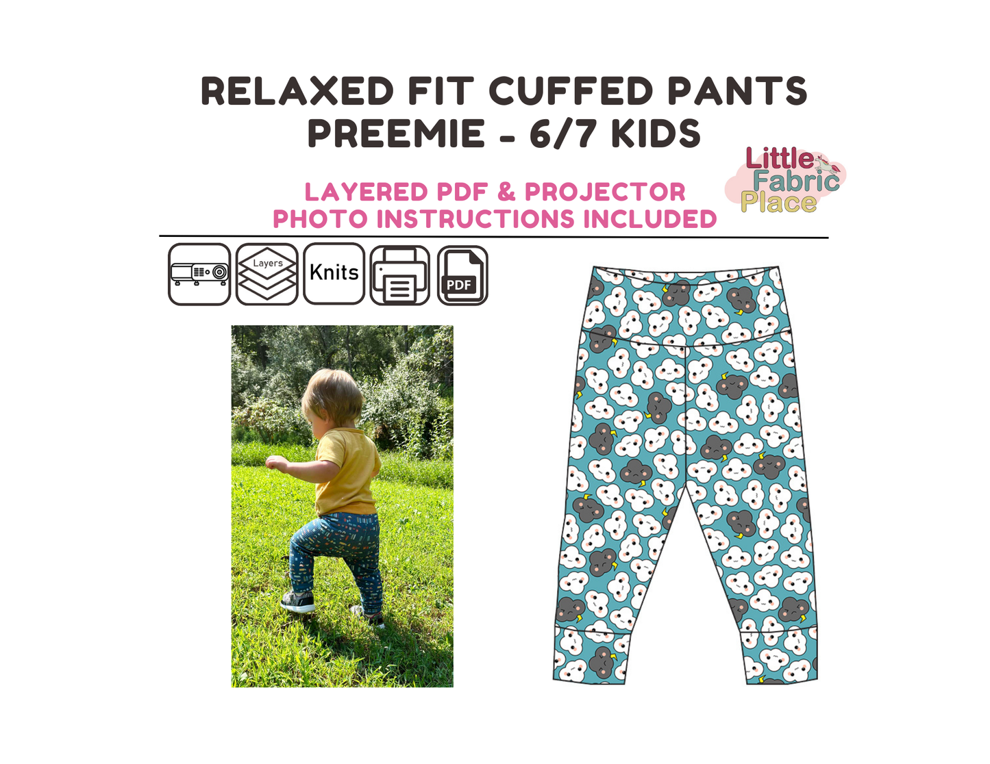 Cuffed Pants Relaxed Fit Sewing Pattern - PDF print and projector